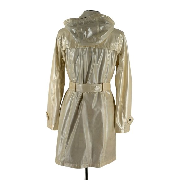 Burberry Bonnie Belt Raincoat Iridescent Cream Detachable Hood Snap Size 12 READ - Picture 4 of 16